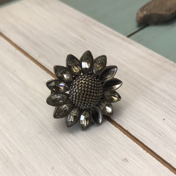 Fossil Sunflower Ring 7.5 Rhinestones Chunky Fun - Picture 4 of 13